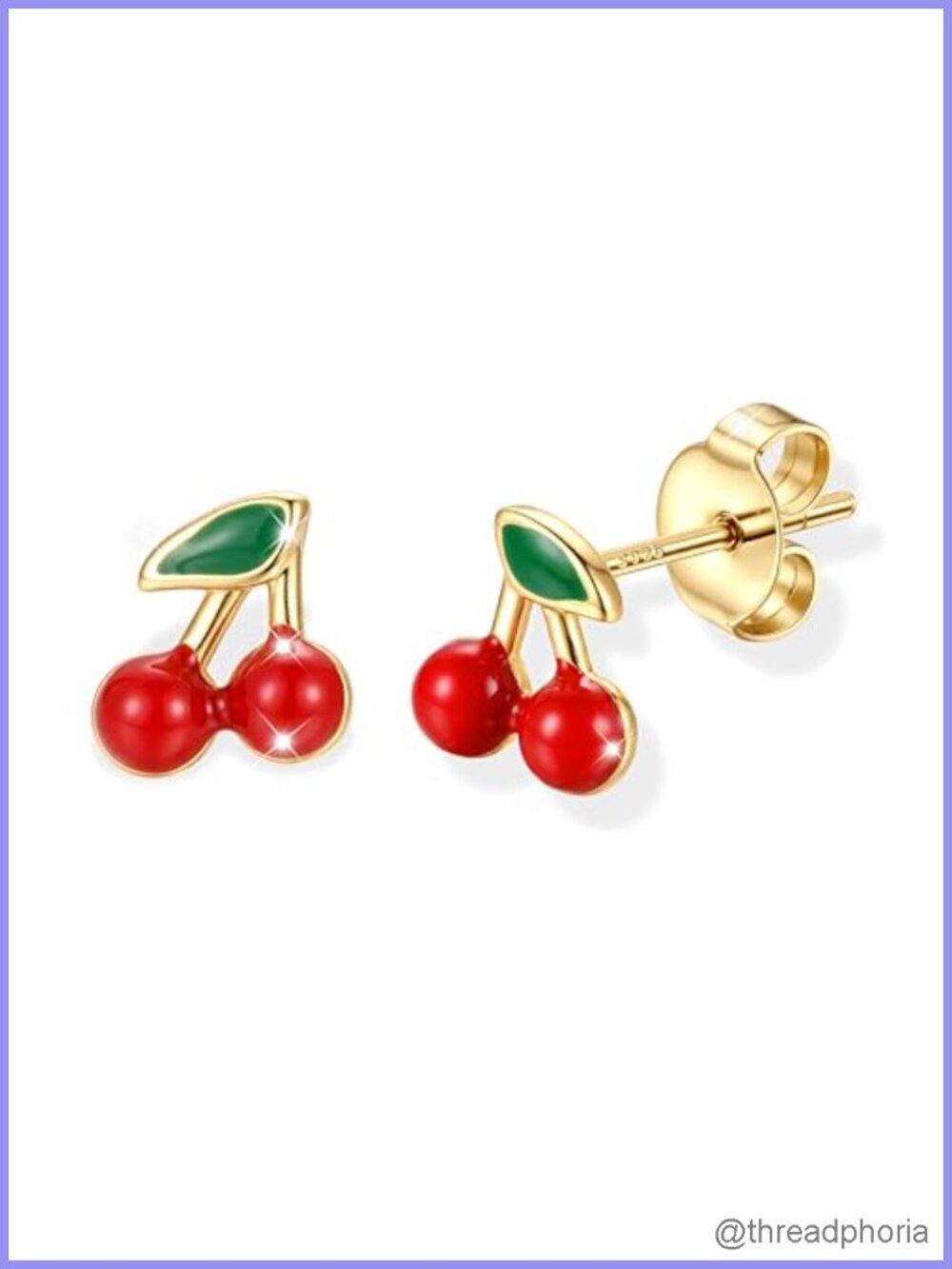 925 Sterling Silver Cherry Stud Earrings 14K Gold Plated Hypoallergenic